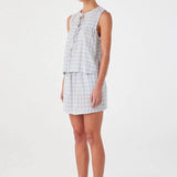 Camille Tie Top - Powder Blue Check