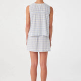 Camille Tie Top - Powder Blue Check