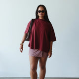 Athletic Linen Blend Tee - Burgundy
