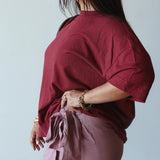 Athletic Linen Blend Tee - Burgundy