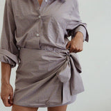 Tie side skirt - blue/brown check