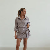 Tie side skirt - blue/brown check