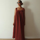 Juno Dress - Chocolate With Blue Polka Dots