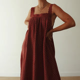 Juno Dress - Chocolate With Blue Polka Dots