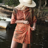 Cuban Tropical Wrap Skirt - Coffee