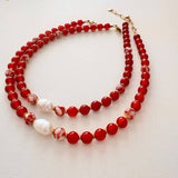 Carnelian Pearl Pebble Necklace