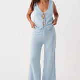 Poppy Organic Cotton Linen Pant - Sky