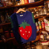 Jumbo Strawberry Knit Vest - Classic Blue