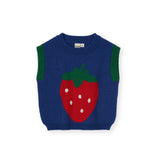 Jumbo Strawberry Knit Vest - Classic Blue