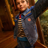 Colour Block Vintage Denim Jacket - Dark Denim