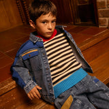 Colour Block Vintage Denim Jacket - Dark Denim