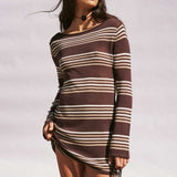 Nia Long Sleeve Mini Dress- Espresso Stripe