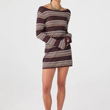 Nia Long Sleeve Mini Dress- Espresso Stripe