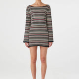 Alya Long Sleeve Mini Dress - Merlot Stripe