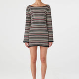 Alya Long Sleeve Mini Dress - Merlot Stripe