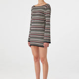Alya Long Sleeve Mini Dress - Merlot Stripe