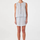 Camille Tie Top - Powder Blue Check