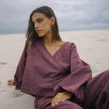Ella Wrap Top -  Fig Hemp Check