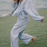 Ella Wrap Top Cloud Plaid
