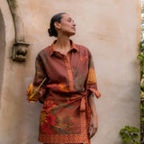 Cuban Tropical Wrap Skirt - Coffee