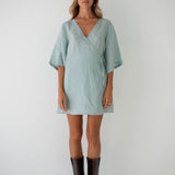 Mia Wrap Mini Dress- Blue Beige Gingham