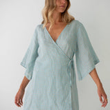 Mia Wrap Mini Dress- Blue Beige Gingham