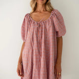 Chloe Dress Lilac - Orange Seersucker