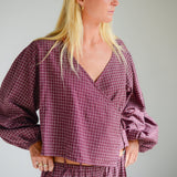 Ella Wrap Top -  Fig Hemp Check