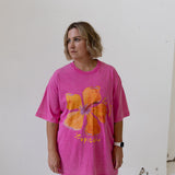 Le Fleur Tropical Acid Wash Oversize T-Shirt - Rose Red