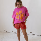 Le Fleur Tropical Acid Wash Oversize T-Shirt - Rose Red