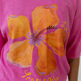 Le Fleur Tropical Acid Wash Oversize T-Shirt - Rose Red