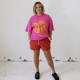 Le Fleur Tropical Acid Wash Oversize T-Shirt - Rose Red