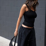 Lena Ribbed Tank Top - Black