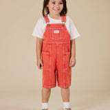 James Vintage Washed Denim Pocket Overalls Apple Red