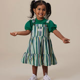 Evergreen Stripe Tully Tiered Pinafore Dress