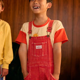James Vintage Washed Denim Pocket Overalls Apple Red