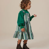 Evergreen Stripe Tully Tiered Pinafore Dress
