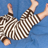 Organic Rib Stripe Knit Zipper Jumpsuit - Espresso & Milk