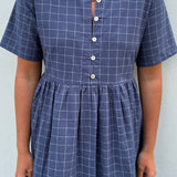 Darcey Midi Dress | Indigo Plaid