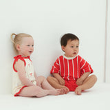 *PRE ORDER* Embroidery Tie Bow Romper | Red