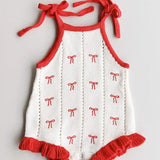 *PRE ORDER* Embroidery Tie Bow Romper | Red