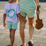 Pine Lime Stripe Terry Shorts - Adult