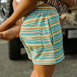 Pine Lime Stripe Terry Shorts - Adult