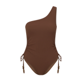 One Shoulder Ruched One Piece - Choc