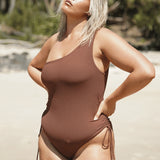 One Shoulder Ruched One Piece - Choc