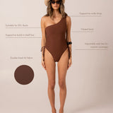 One Shoulder Ruched One Piece - Choc