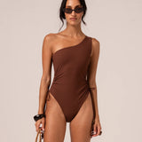 One Shoulder Ruched One Piece - Choc