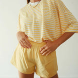 Athletic linen blend tee - yellow/white stripe