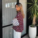 Women's Kennedy Stripe Long Sleeve Tee - Maroon/Blue Stripe