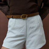 Oval Buckle Leather Belt- Borwn